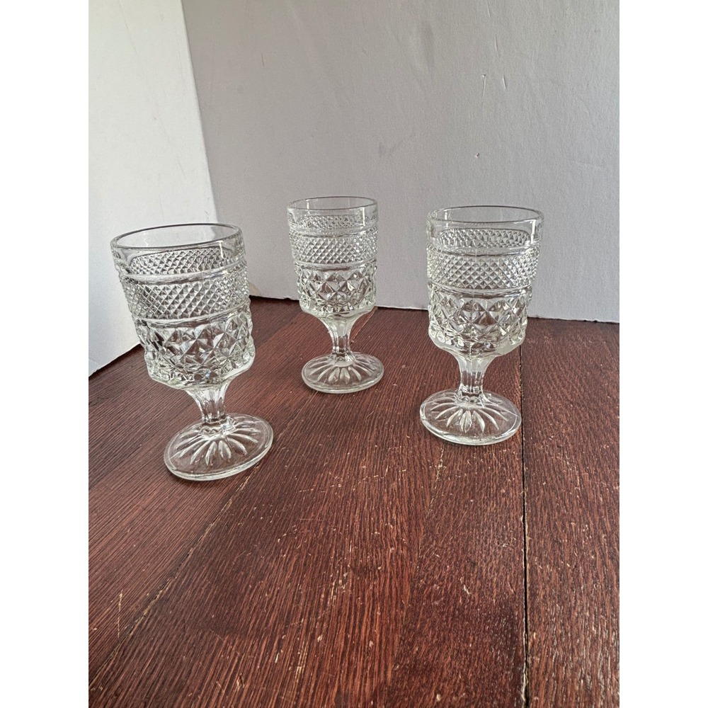 Anchor Hocking Wexford Clear Glass Juice Goblets Set of 3 VTG Pedestal 5.25in